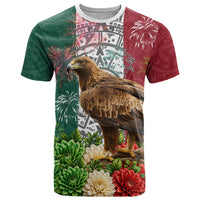 Viva Mexico Independence Day T Shirt Golden Eagle Angel Aztec Pattern