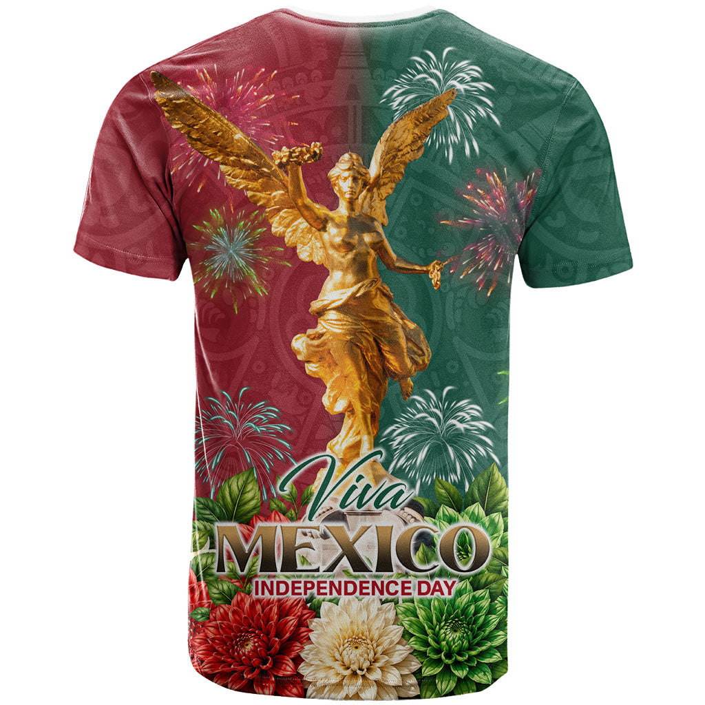 Viva Mexico Independence Day T Shirt Golden Eagle Angel Aztec Pattern