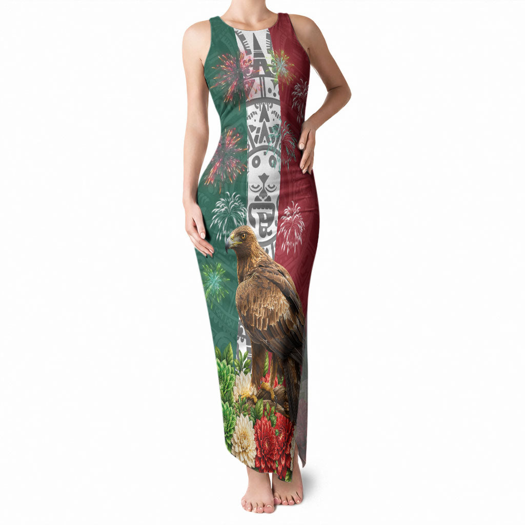 Viva Mexico Independence Day Tank Maxi Dress Golden Eagle Angel Aztec Pattern