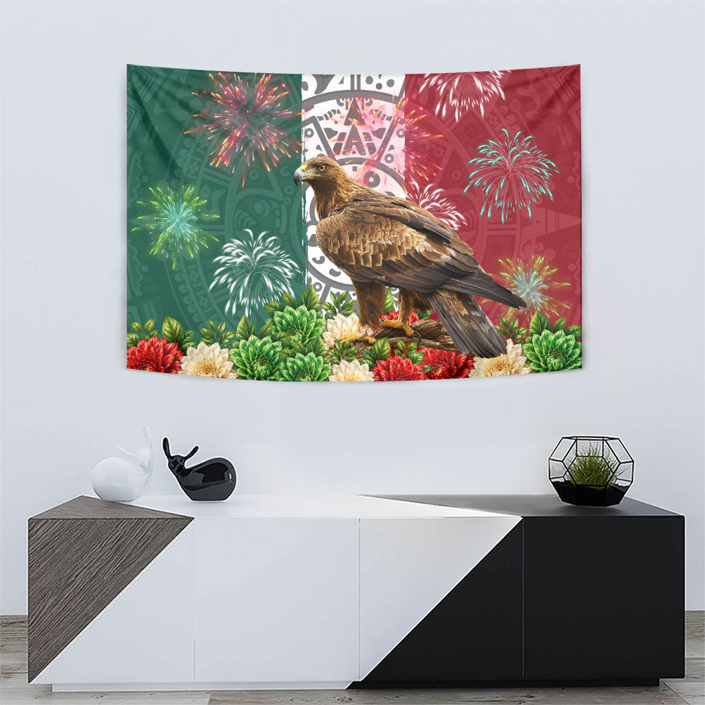 Viva Mexico Independence Day Tapestry Golden Eagle Angel Aztec Pattern