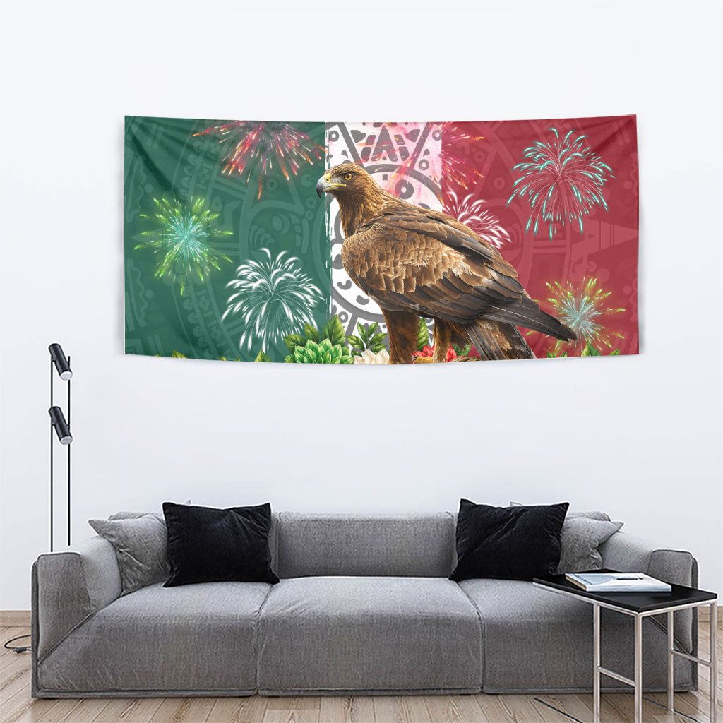 Viva Mexico Independence Day Tapestry Golden Eagle Angel Aztec Pattern