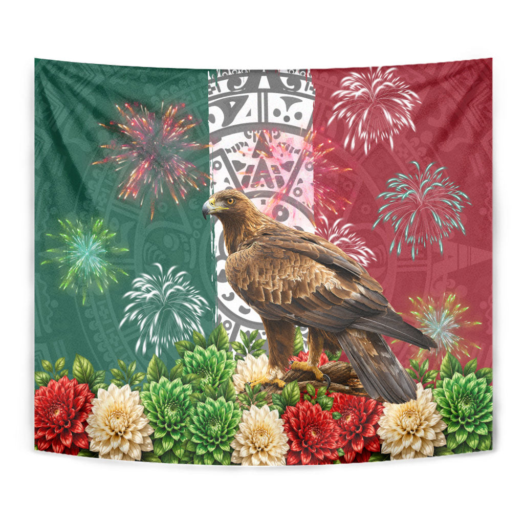 Viva Mexico Independence Day Tapestry Golden Eagle Angel Aztec Pattern