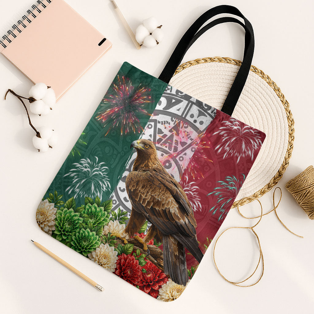 Viva Mexico Independence Day Tote Bag Golden Eagle Angel Aztec Pattern