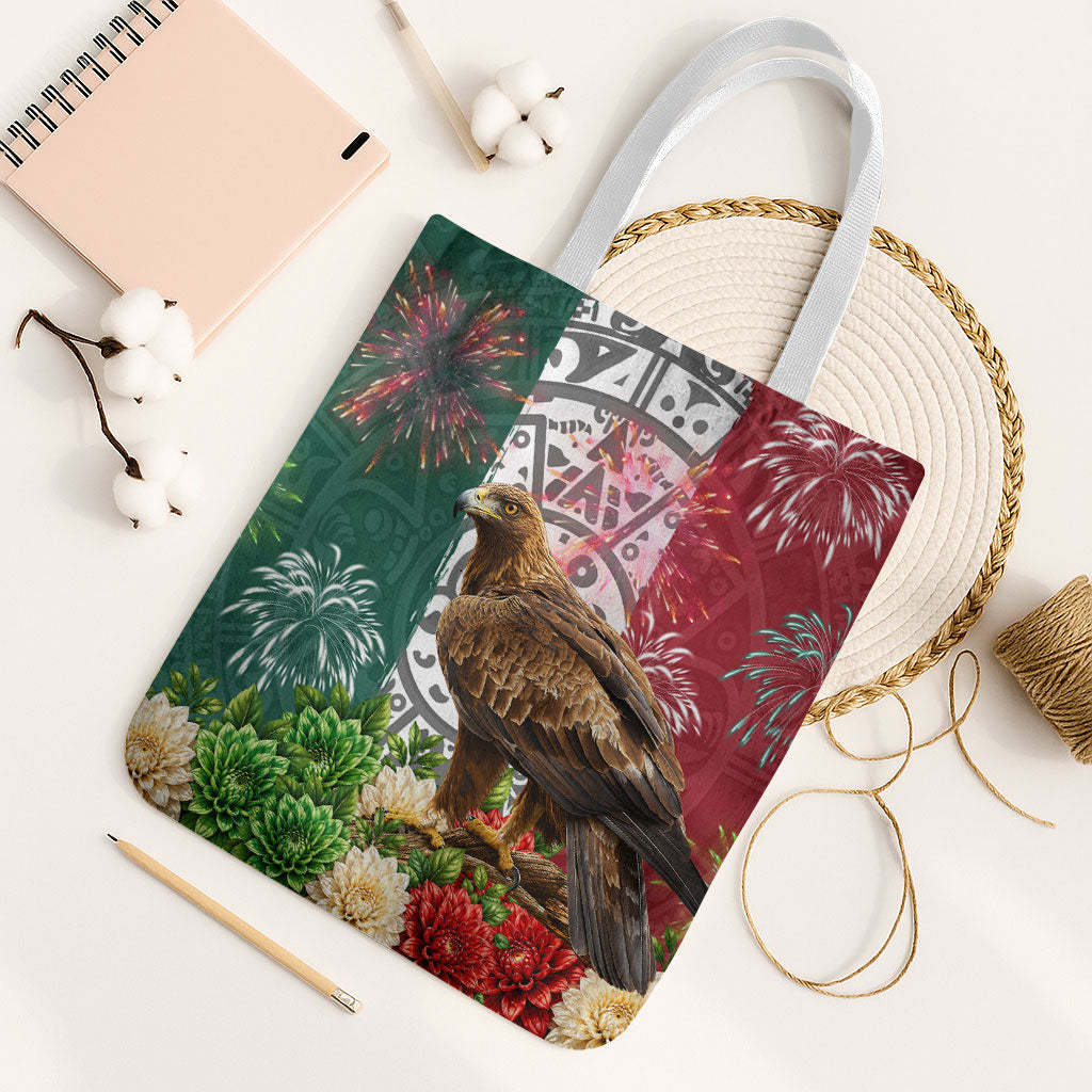 Viva Mexico Independence Day Tote Bag Golden Eagle Angel Aztec Pattern