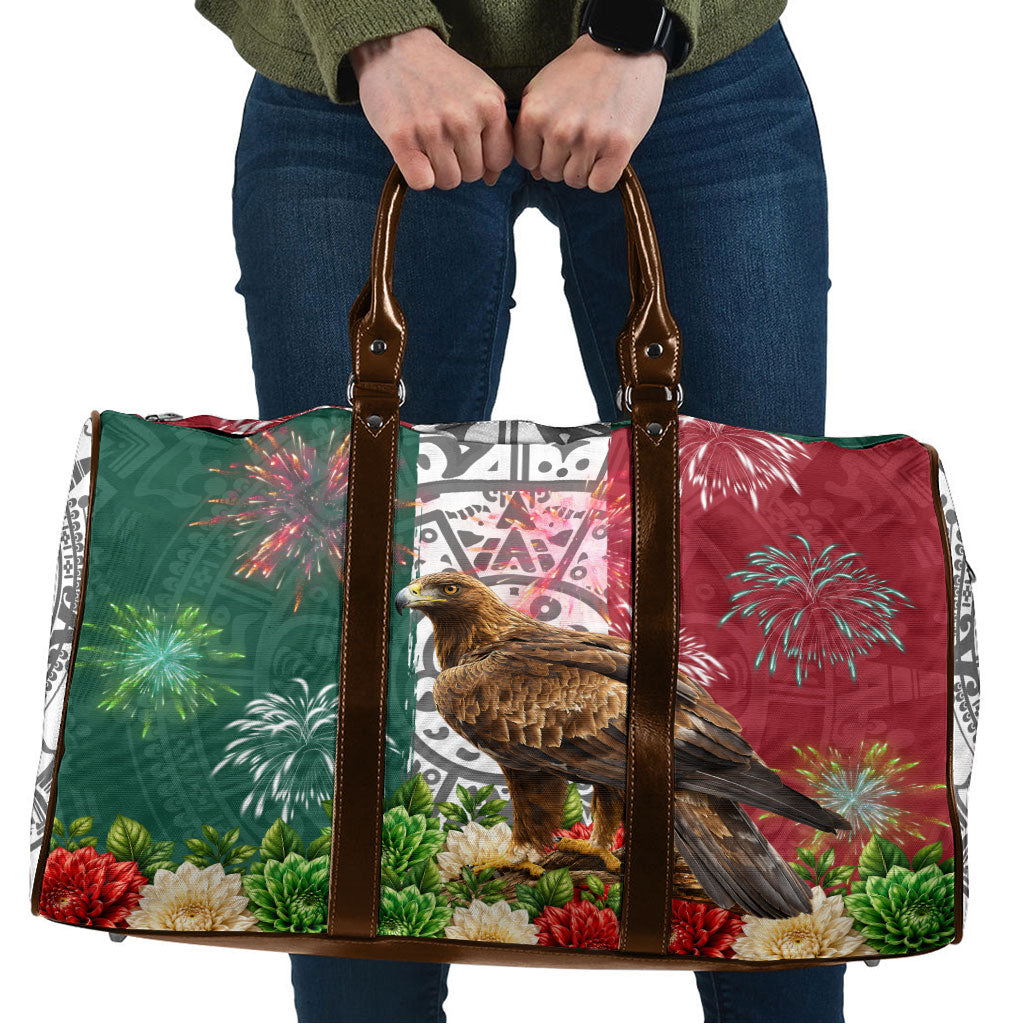 Viva Mexico Independence Day Travel Bag Golden Eagle Angel Aztec Pattern