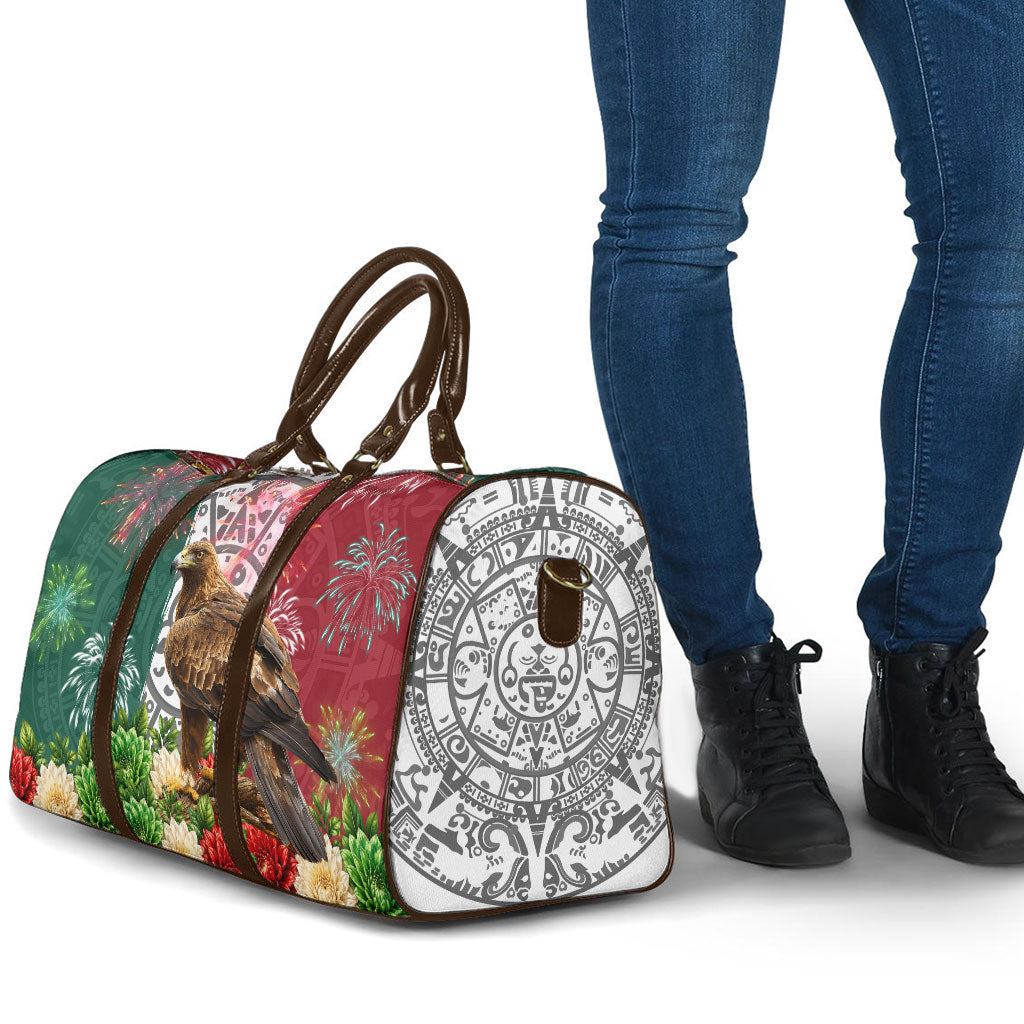 Viva Mexico Independence Day Travel Bag Golden Eagle Angel Aztec Pattern