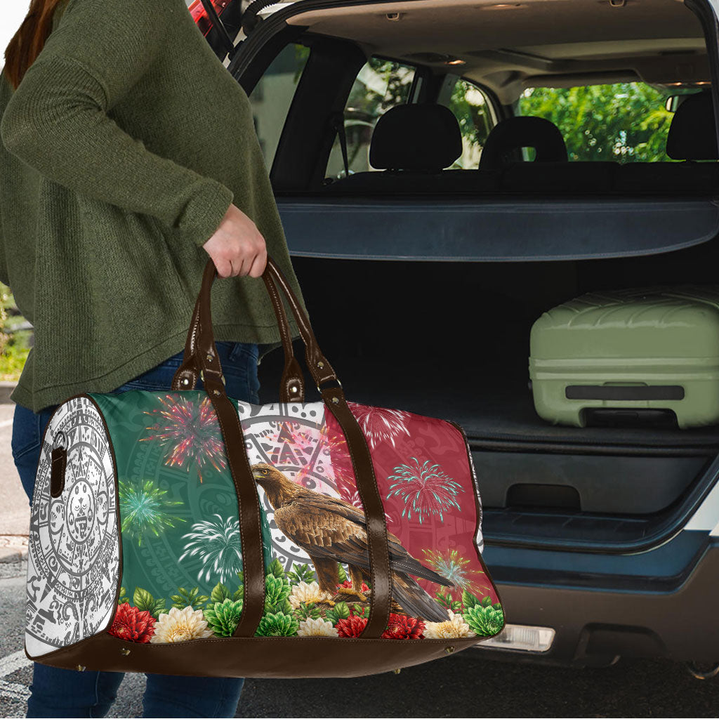 Viva Mexico Independence Day Travel Bag Golden Eagle Angel Aztec Pattern