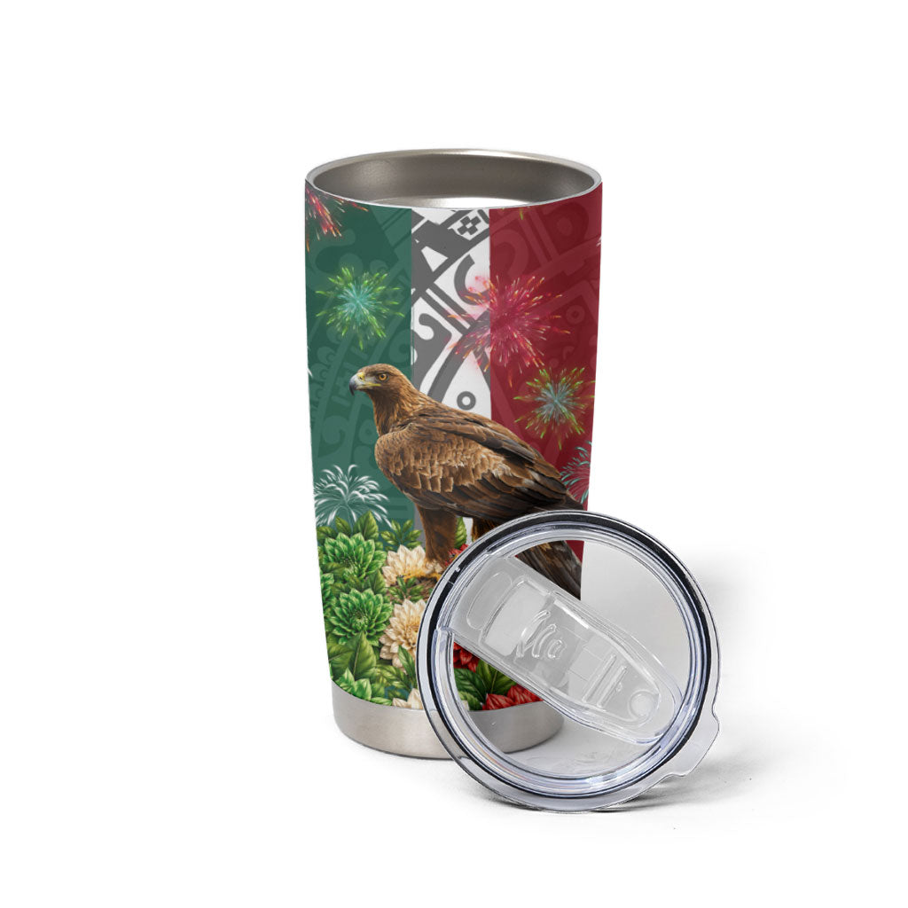 Viva Mexico Independence Day Tumbler Cup Golden Eagle Angel Aztec Pattern