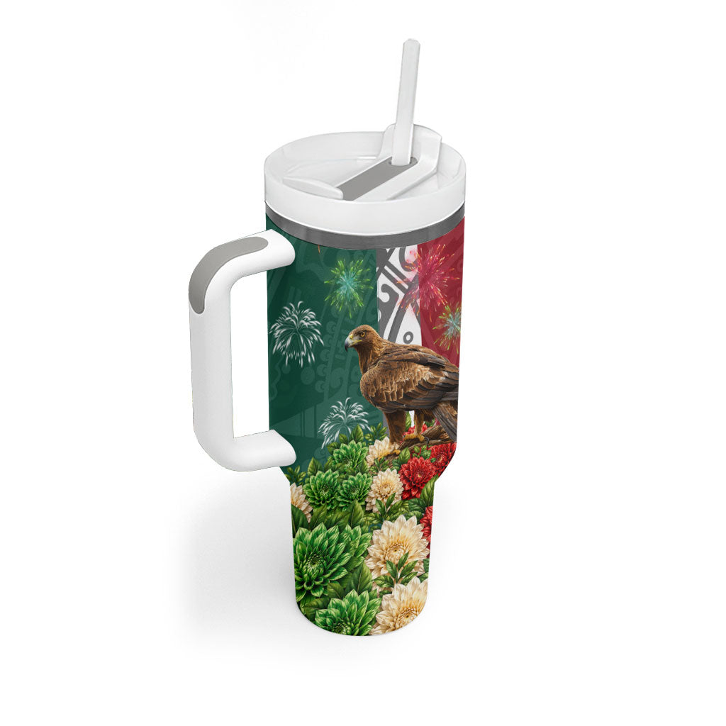 Viva Mexico Independence Day Tumbler With Handle Golden Eagle Angel Aztec Pattern
