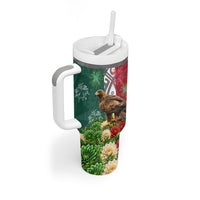 Viva Mexico Independence Day Tumbler With Handle Golden Eagle Angel Aztec Pattern