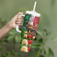 Viva Mexico Independence Day Tumbler With Handle Golden Eagle Angel Aztec Pattern