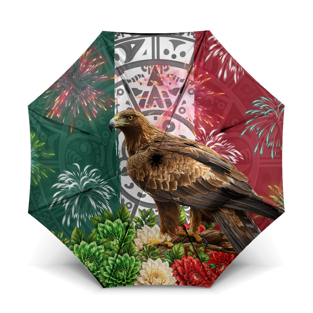Viva Mexico Independence Day Umbrella Golden Eagle Angel Aztec Pattern
