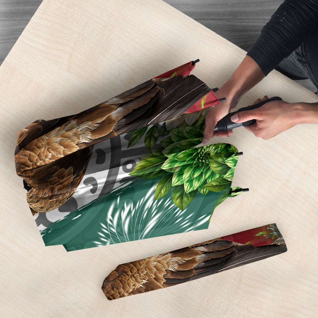 Viva Mexico Independence Day Umbrella Golden Eagle Angel Aztec Pattern