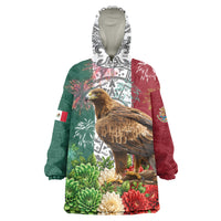 Viva Mexico Independence Day Wearable Blanket Hoodie Golden Eagle Angel Aztec Pattern