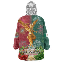Viva Mexico Independence Day Wearable Blanket Hoodie Golden Eagle Angel Aztec Pattern