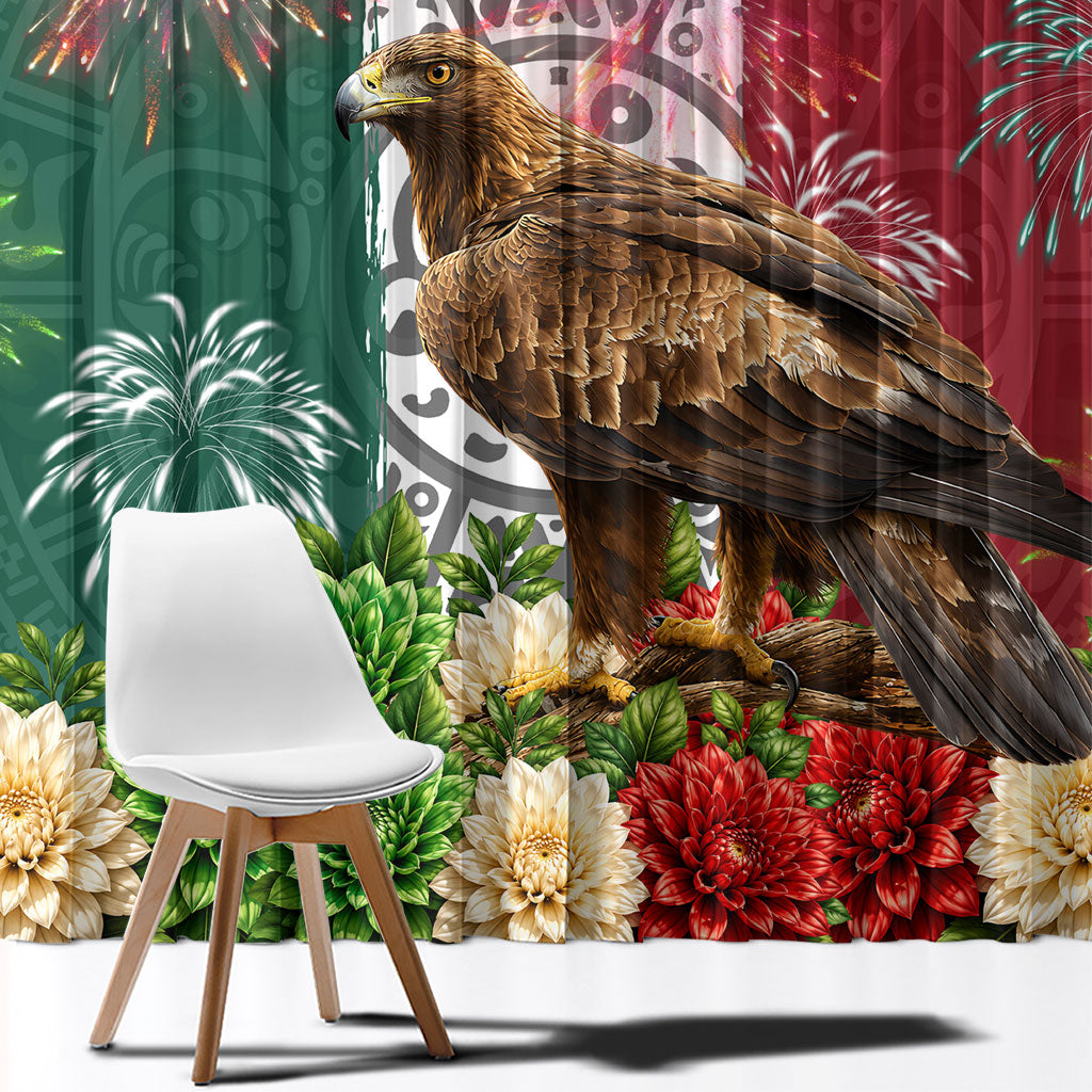 Viva Mexico Independence Day Window Curtain Golden Eagle Angel Aztec Pattern