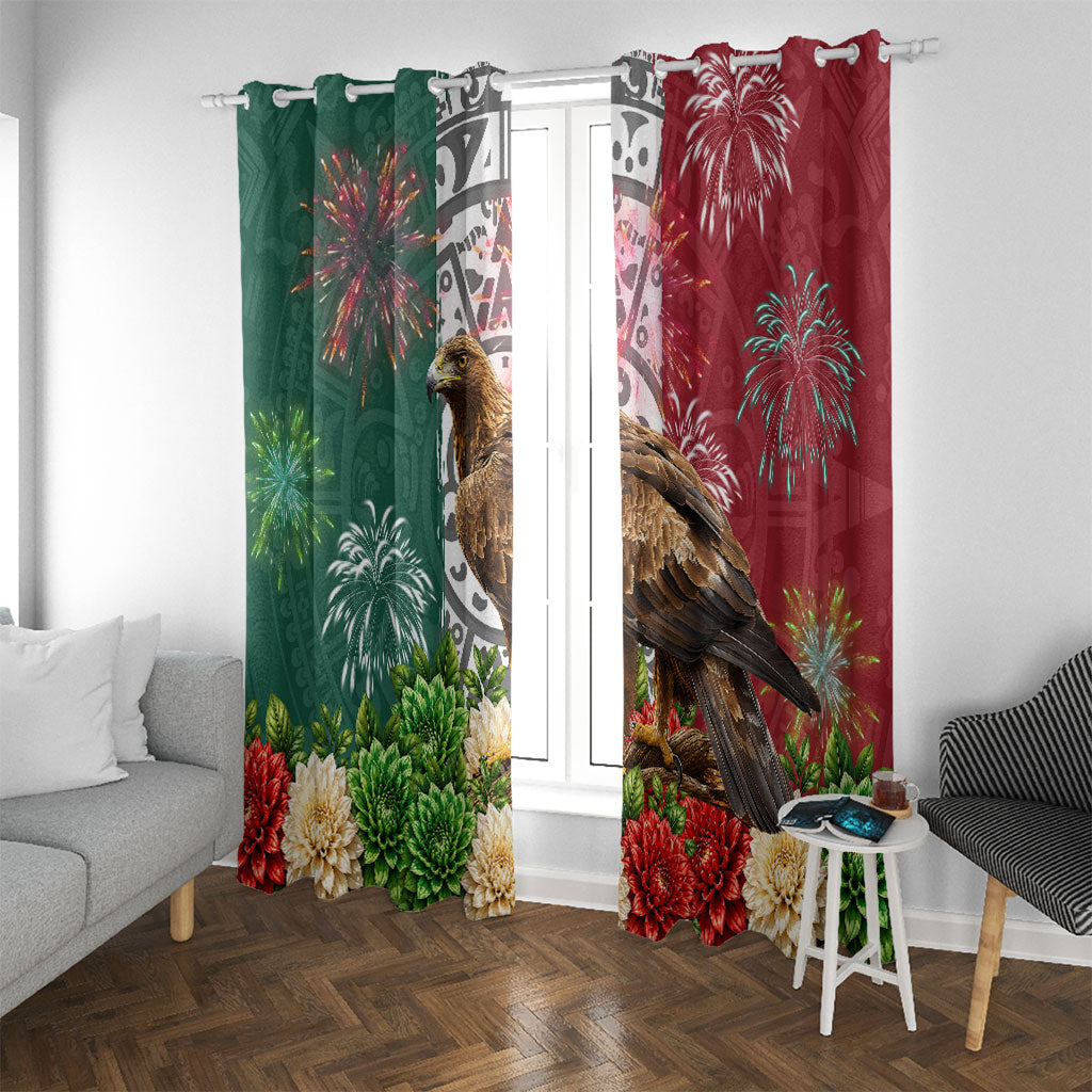 Viva Mexico Independence Day Window Curtain Golden Eagle Angel Aztec Pattern
