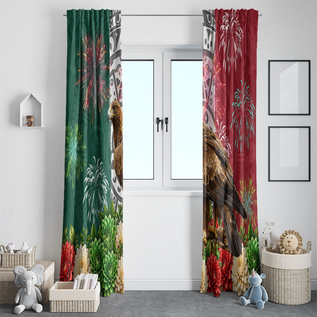 Viva Mexico Independence Day Window Curtain Golden Eagle Angel Aztec Pattern