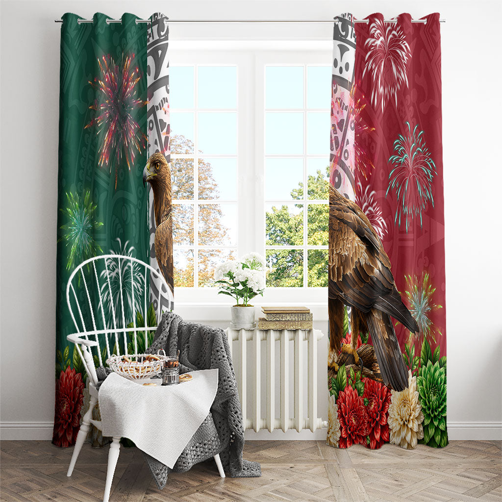 Viva Mexico Independence Day Window Curtain Golden Eagle Angel Aztec Pattern