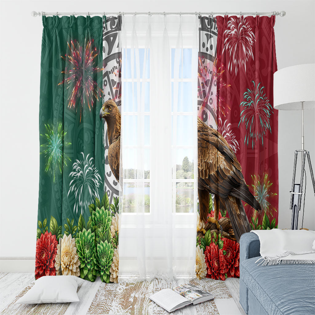 Viva Mexico Independence Day Window Curtain Golden Eagle Angel Aztec Pattern