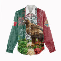 Viva Mexico Independence Day Women Casual Shirt Golden Eagle Angel Aztec Pattern