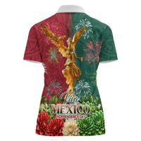 Viva Mexico Independence Day Women Polo Shirt Golden Eagle Angel Aztec Pattern