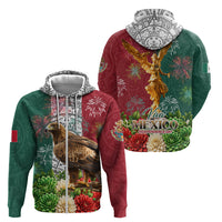 Viva Mexico Independence Day Zip Hoodie Golden Eagle Angel Aztec Pattern