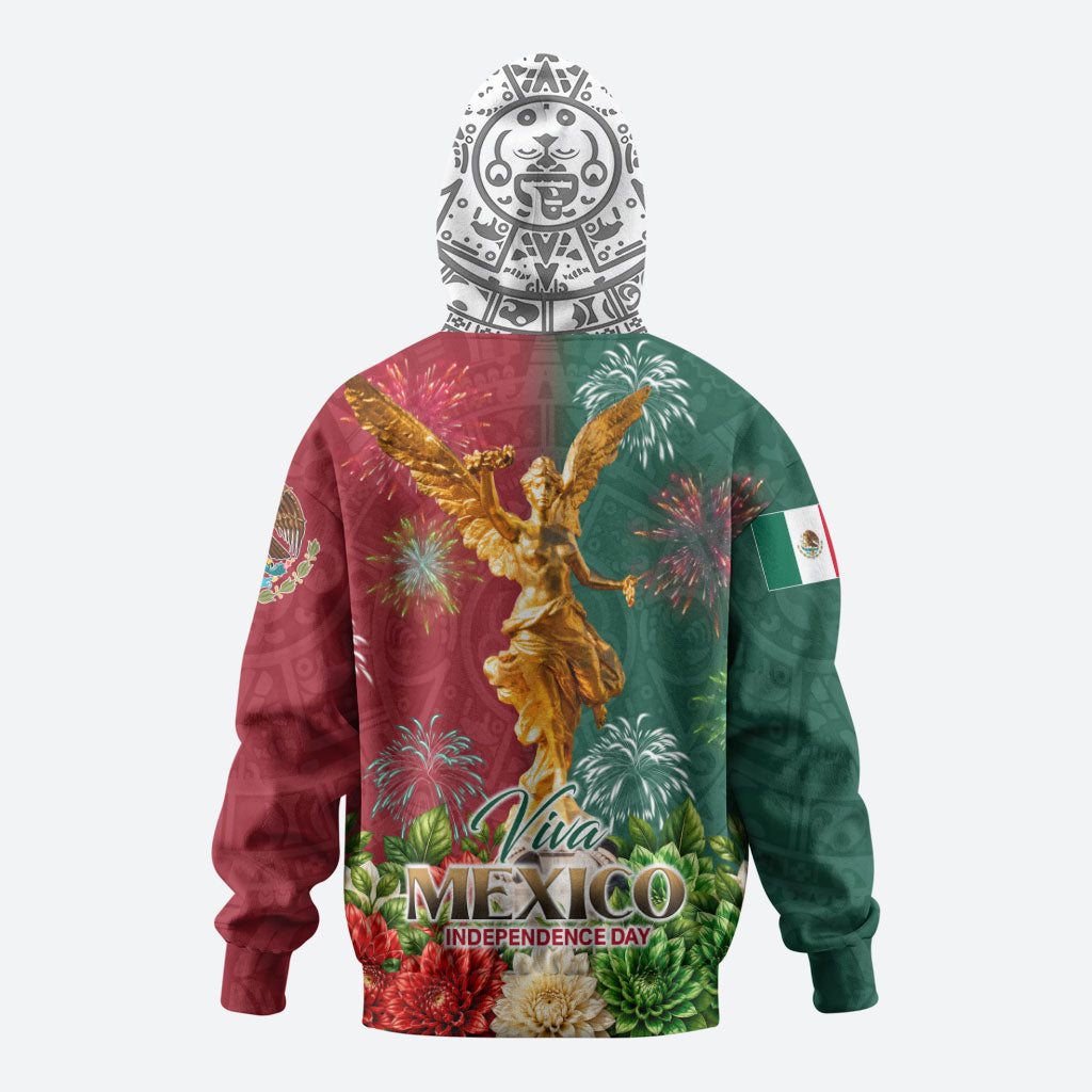 Viva Mexico Independence Day Zip Hoodie Golden Eagle Angel Aztec Pattern