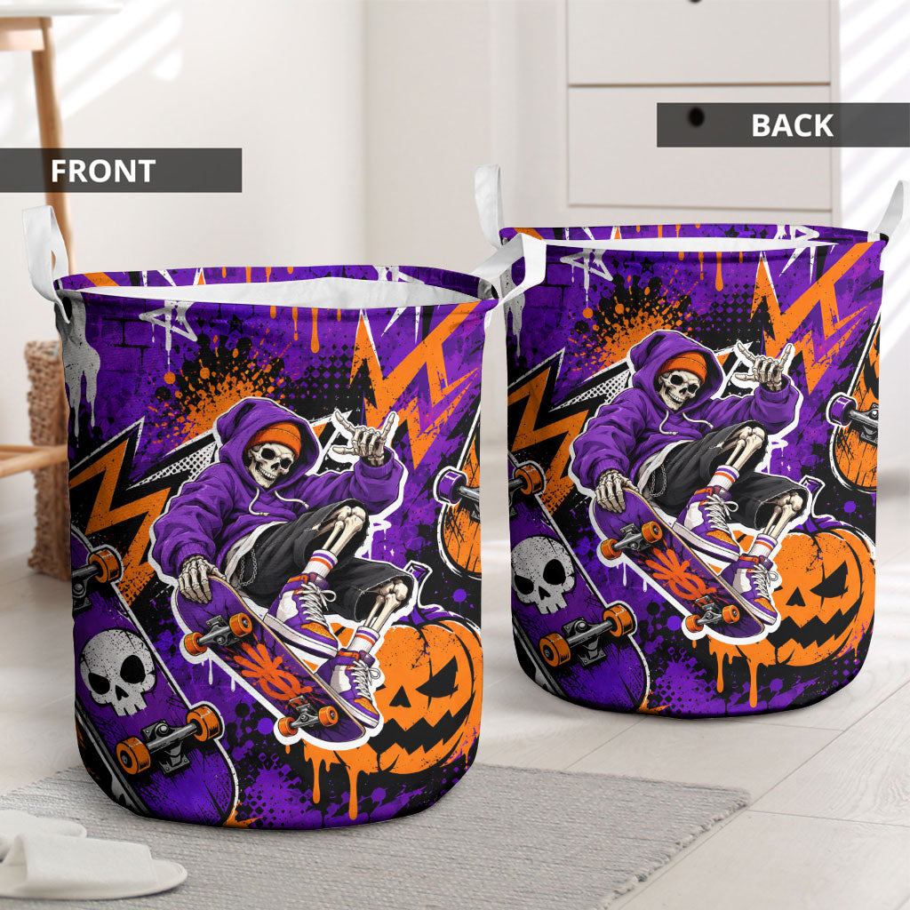 Halloween Skeleton Skateboarder Laundry Basket Graffiti Ghost Pumpkin Streetwear Graphic