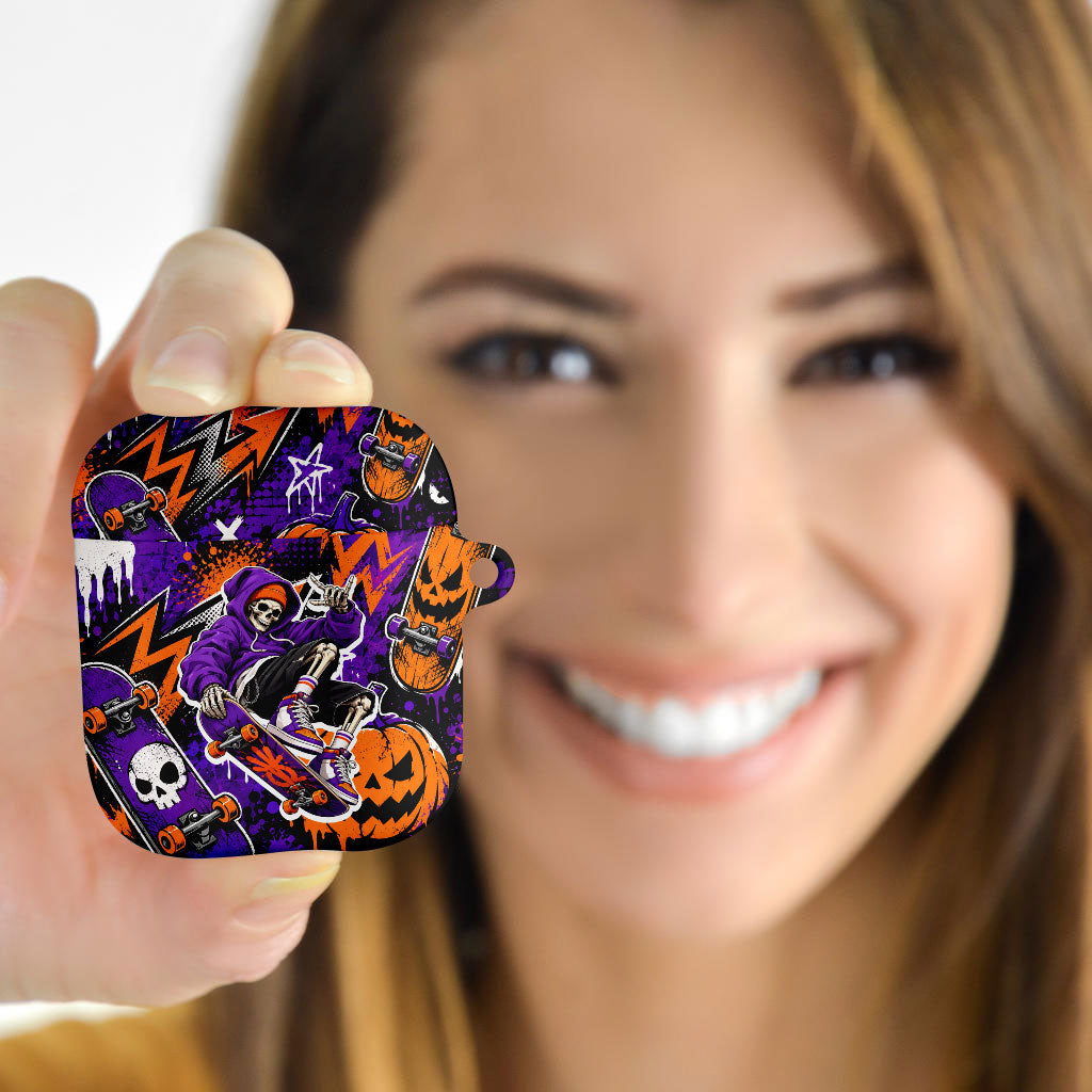 Halloween Skeleton Skateboarder AirPods Case Graffiti Ghost Pumpkin Streetwear Graphic