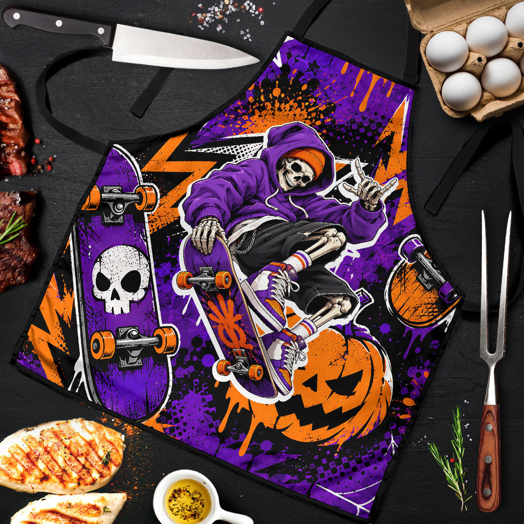 Halloween Skeleton Skateboarder Apron Graffiti Ghost Pumpkin Streetwear Graphic