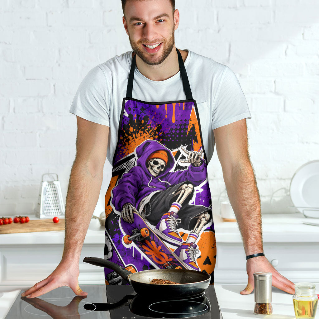 Halloween Skeleton Skateboarder Apron Graffiti Ghost Pumpkin Streetwear Graphic