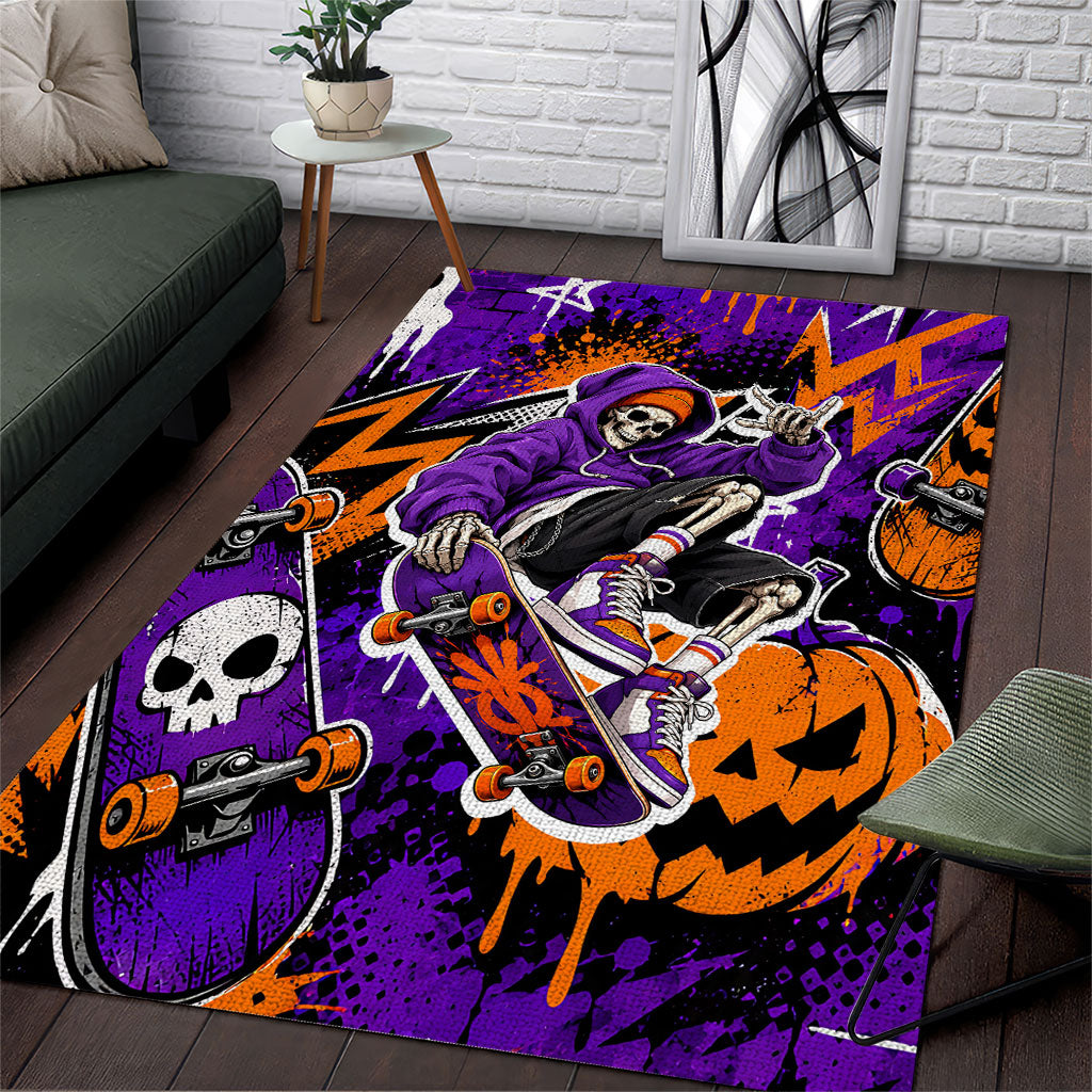 Halloween Skeleton Skateboarder Area Rug Graffiti Ghost Pumpkin Streetwear Graphic