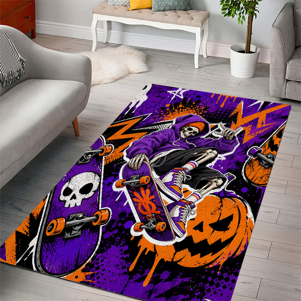 Halloween Skeleton Skateboarder Area Rug Graffiti Ghost Pumpkin Streetwear Graphic