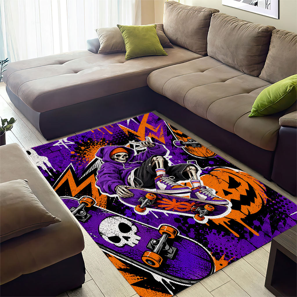 Halloween Skeleton Skateboarder Area Rug Graffiti Ghost Pumpkin Streetwear Graphic