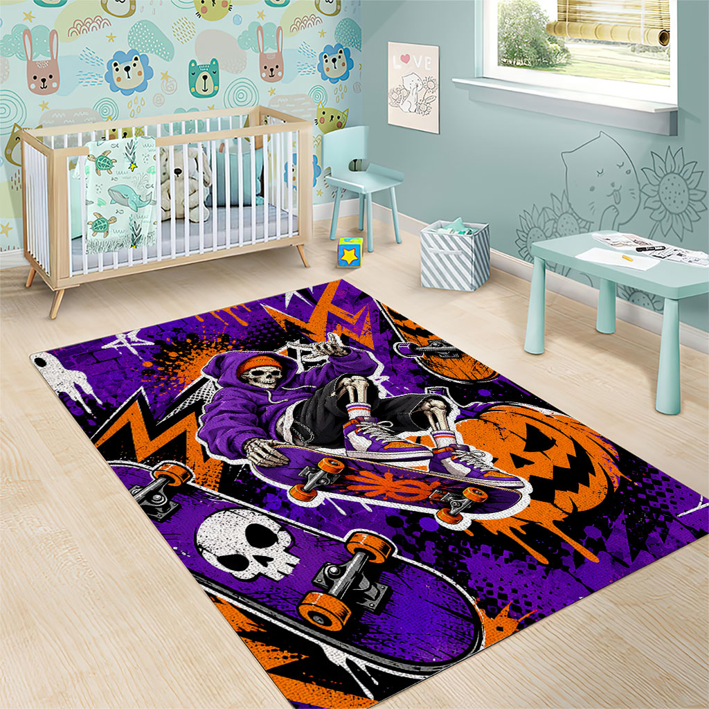 Halloween Skeleton Skateboarder Area Rug Graffiti Ghost Pumpkin Streetwear Graphic