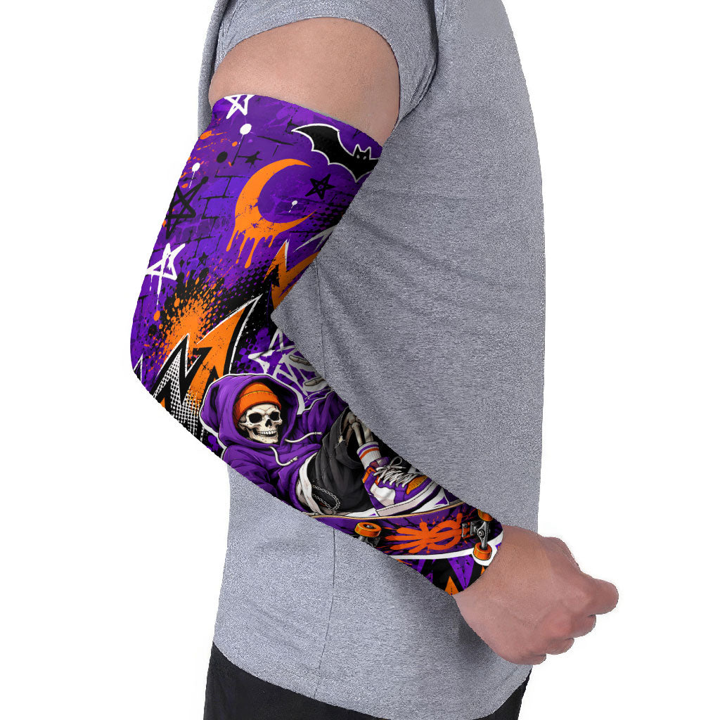 Halloween Skeleton Skateboarder Arm Sleeves Graffiti Ghost Pumpkin Streetwear Graphic