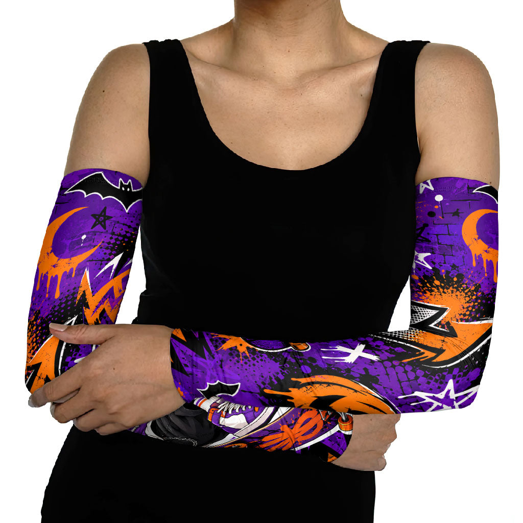 Halloween Skeleton Skateboarder Arm Sleeves Graffiti Ghost Pumpkin Streetwear Graphic