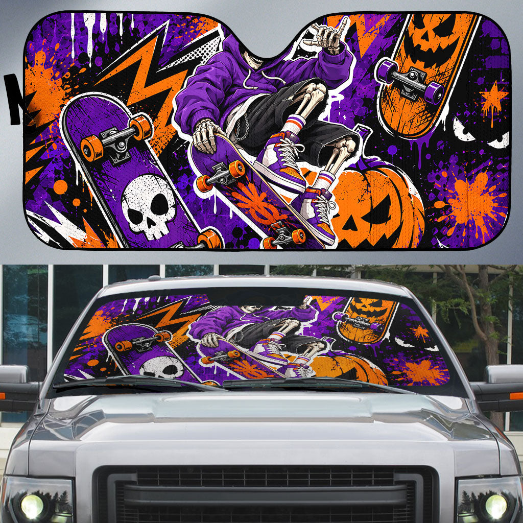 Halloween Skeleton Skateboarder Auto Sun Shade Graffiti Ghost Pumpkin Streetwear Graphic