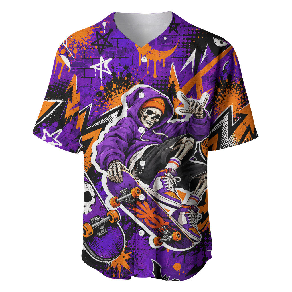 Halloween Skeleton Skateboarder Baseball Jersey Graffiti Ghost Pumpkin Streetwear Graphic