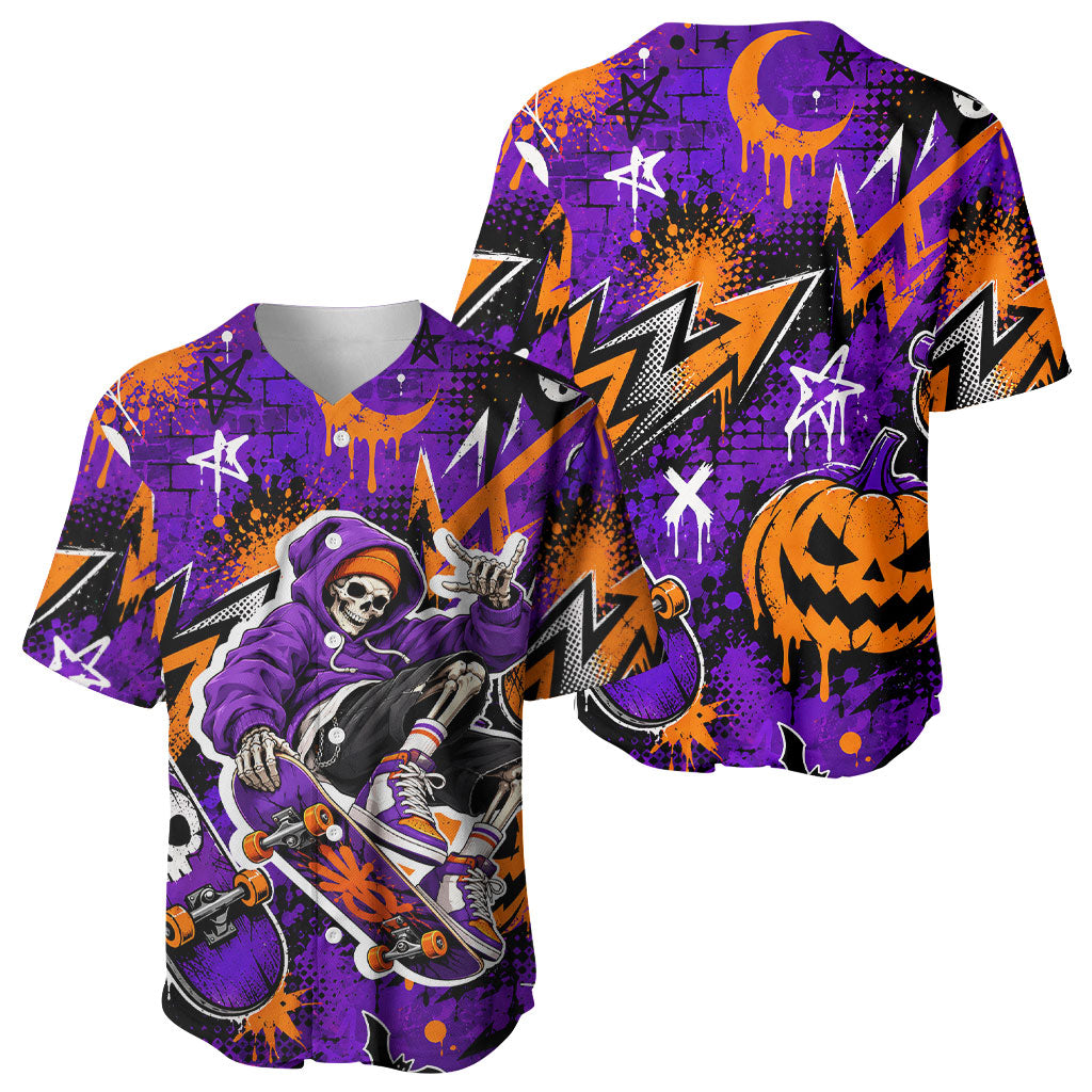 Halloween Skeleton Skateboarder Baseball Jersey Graffiti Ghost Pumpkin Streetwear Graphic
