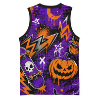 Halloween Skeleton Skateboarder Basketball Jersey Graffiti Ghost Pumpkin Streetwear Graphic