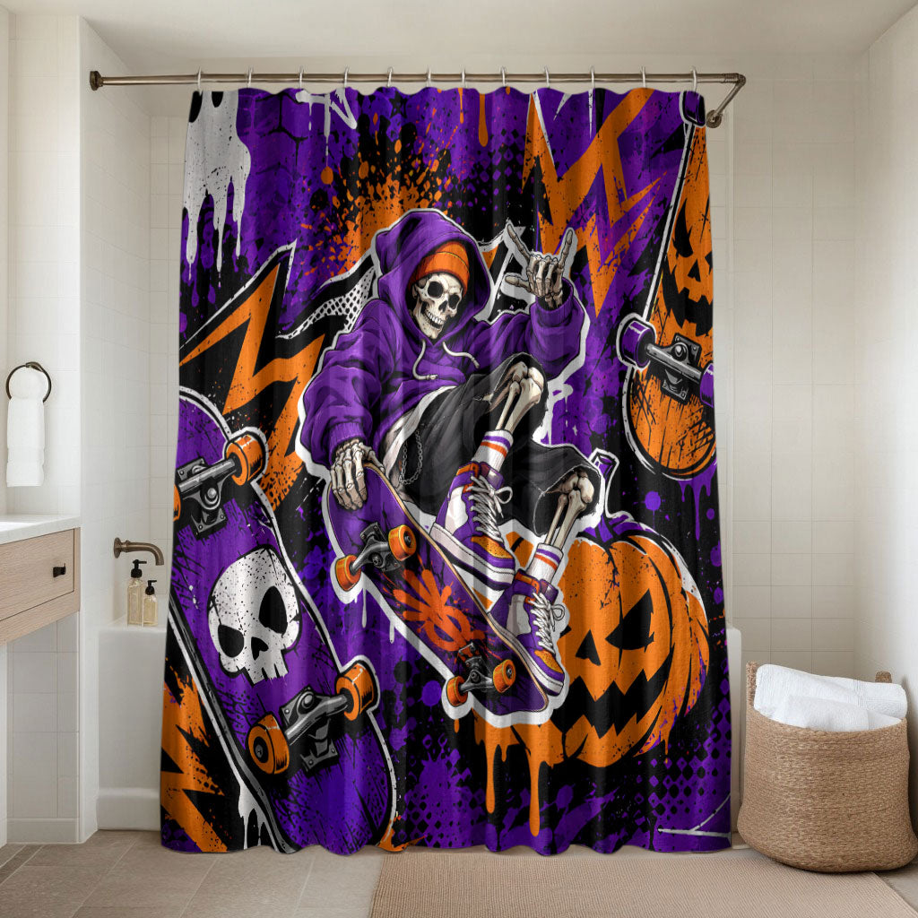 Halloween Skeleton Skateboarder Bathroom Set Graffiti Ghost Pumpkin Streetwear Graphic