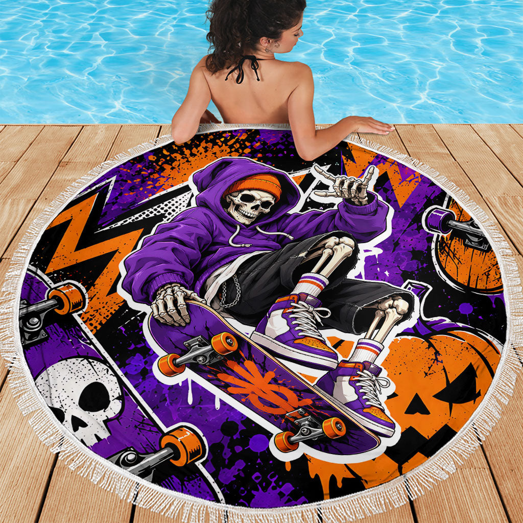 Halloween Skeleton Skateboarder Beach Blanket Graffiti Ghost Pumpkin Streetwear Graphic