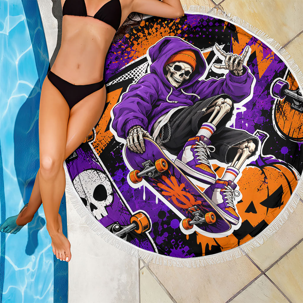 Halloween Skeleton Skateboarder Beach Blanket Graffiti Ghost Pumpkin Streetwear Graphic