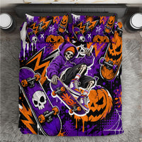 Halloween Skeleton Skateboarder Bedding Set Graffiti Ghost Pumpkin Streetwear Graphic