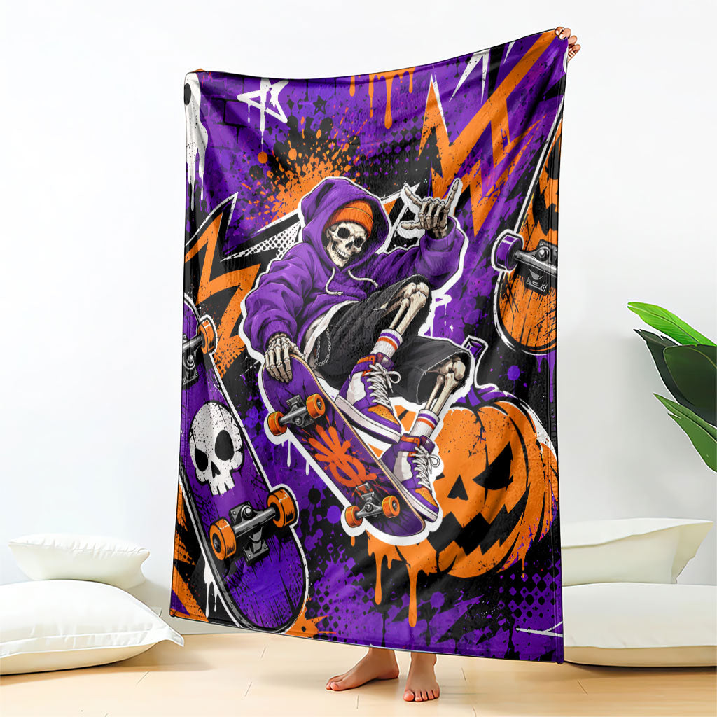 Halloween Skeleton Skateboarder Blanket Graffiti Ghost Pumpkin Streetwear Graphic
