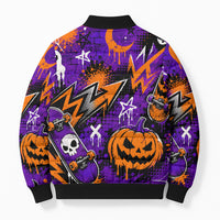 Halloween Skeleton Skateboarder Bomber Puffer Jacket Graffiti Ghost Pumpkin Streetwear Graphic
