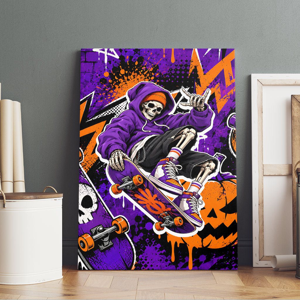Halloween Skeleton Skateboarder Canvas Wall Art Graffiti Ghost Pumpkin Streetwear Graphic