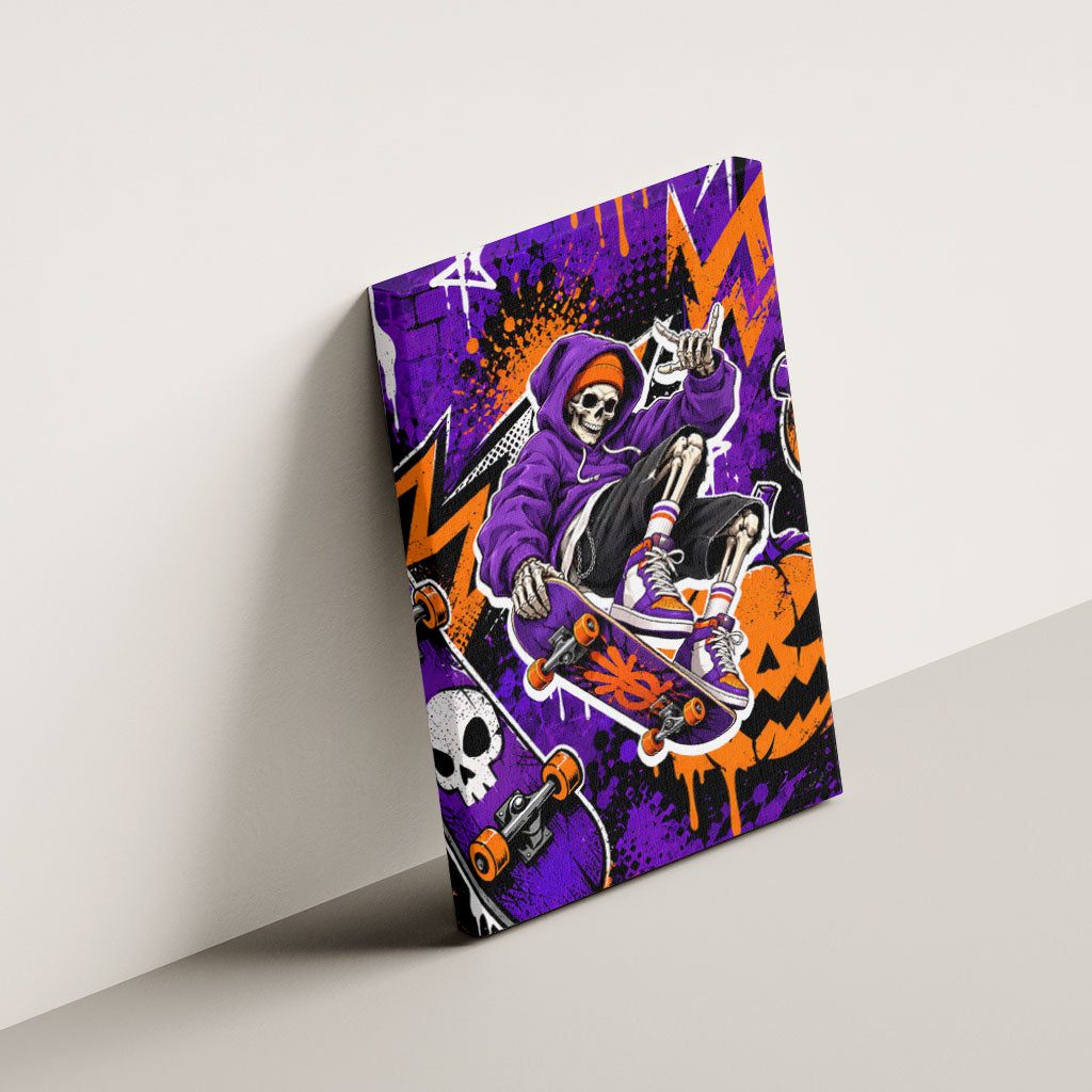 Halloween Skeleton Skateboarder Canvas Wall Art Graffiti Ghost Pumpkin Streetwear Graphic